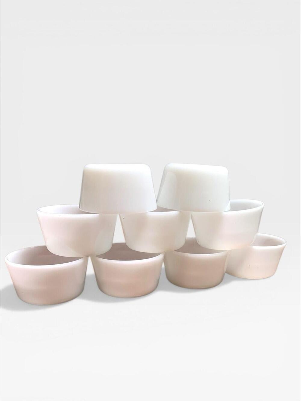 Vintage GlasBake White Milk Glass Ramekin Custard Ice Cream Cups Set of 9